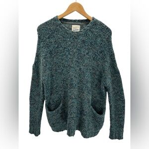 Between Me & You Teal Blue Marled Pocket Sweater Cozy Textured Knit Size L